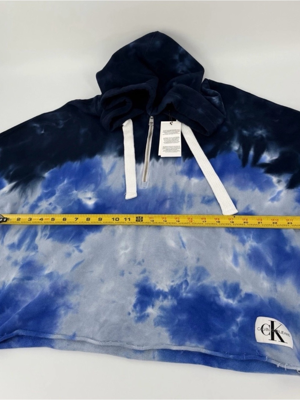 Calvin Klein Jeans Hoodie Women XL Blue Tie Dye Cropped Pullover Zip Neck NWT - Picture 11 of 13